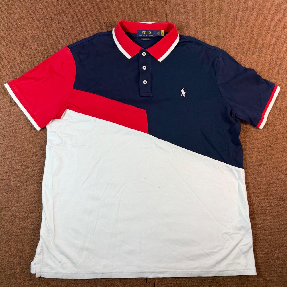 Polo Ralph Lauren Mens Classic Fit Colorblock Polo Shirt Navy Red White Medium